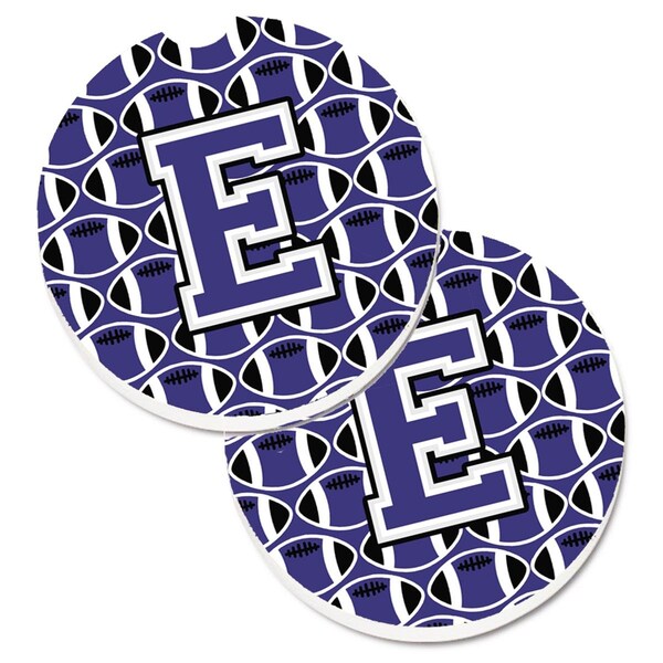 Carolines Treasures Letter E Football Purple and White Cup Holder Car Coaster, PK2 CJ1068-ECARC - main